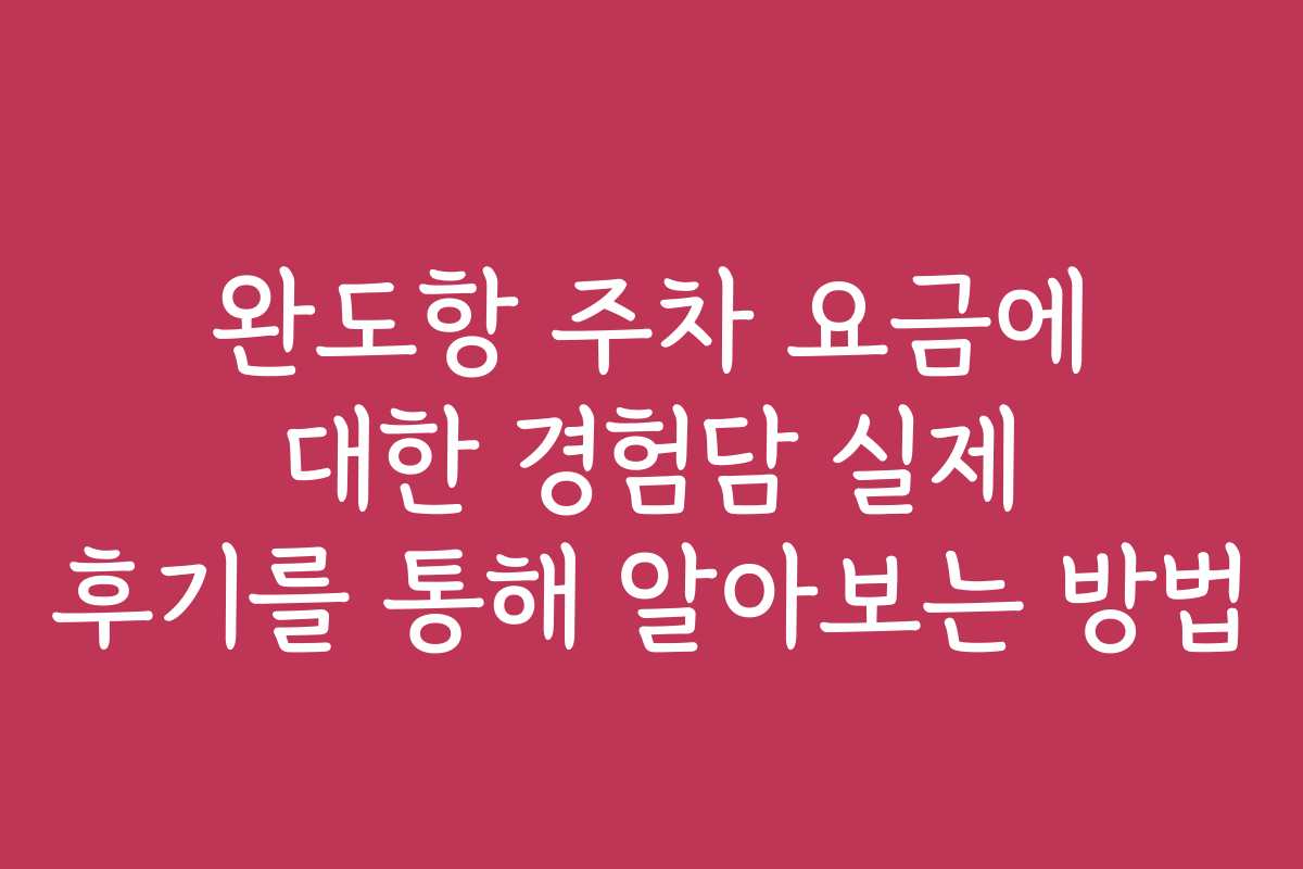 완도항 주차 요금에 대한 경험담 실제 후기를 통해 알아보는 방법