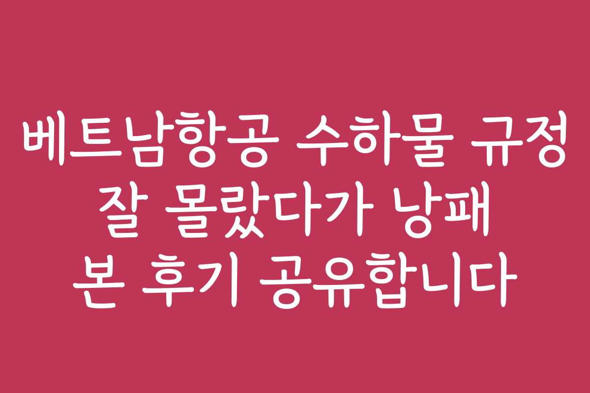 베트남항공 수하물 규정 잘 몰랐다가 낭패 본 후기 공유합니다