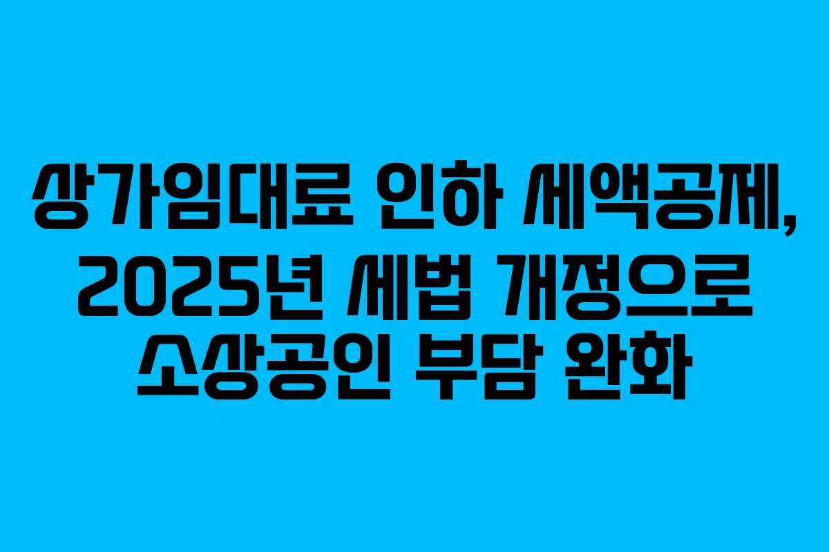 상가임대료 인하 세액공제, 2025년 세법 개정으로 소상공인 부담 완화