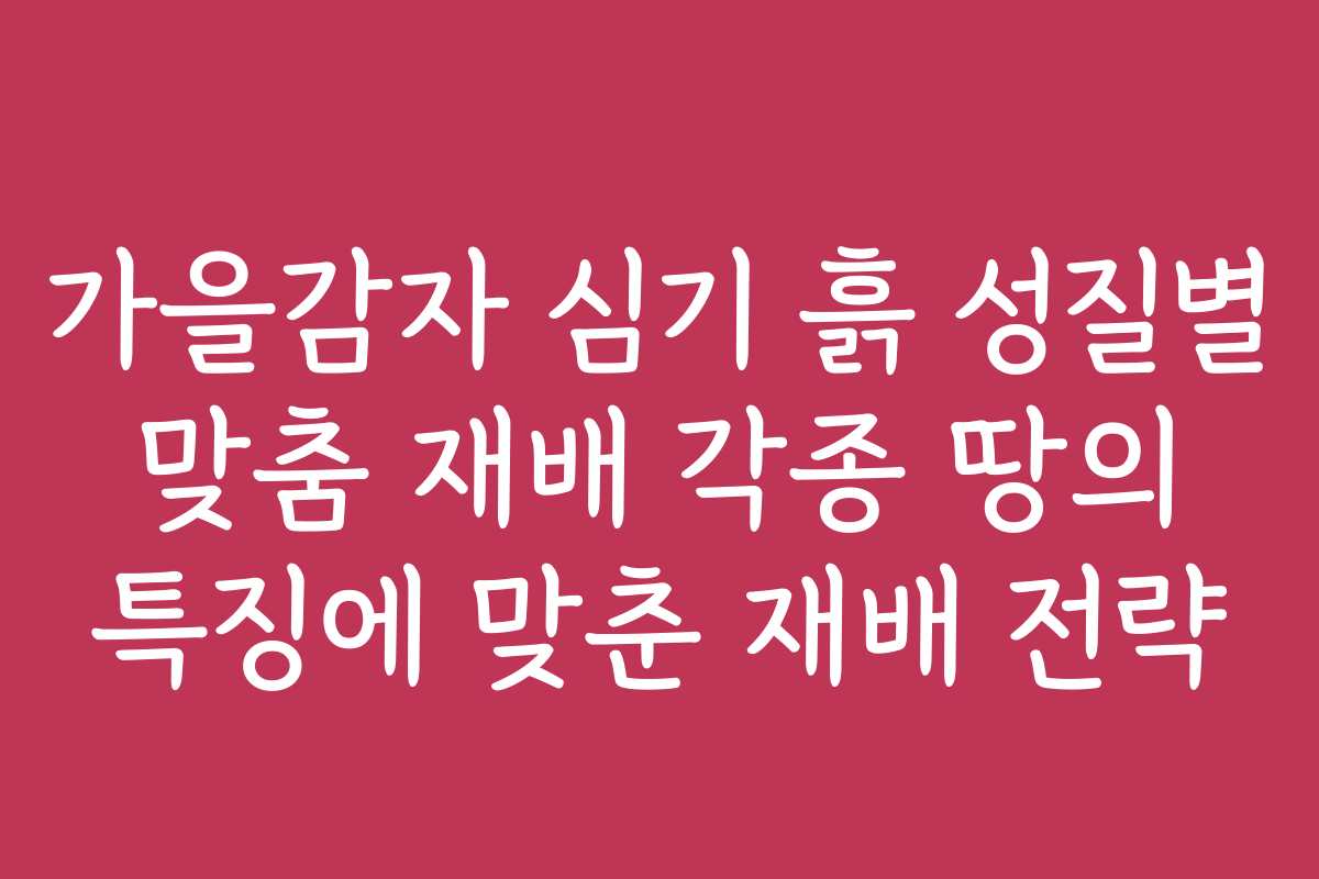 가을감자 심기 흙 성질별 맞춤 재배 각종 땅의 특징에 맞춘 재배 전략
