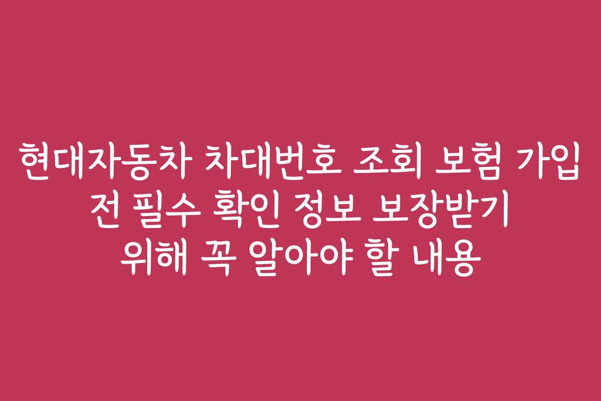 현대자동차 차대번호 조회 보험 가입 전 필수 확인 정보 보장받기 위해 꼭 알아야 할 내용