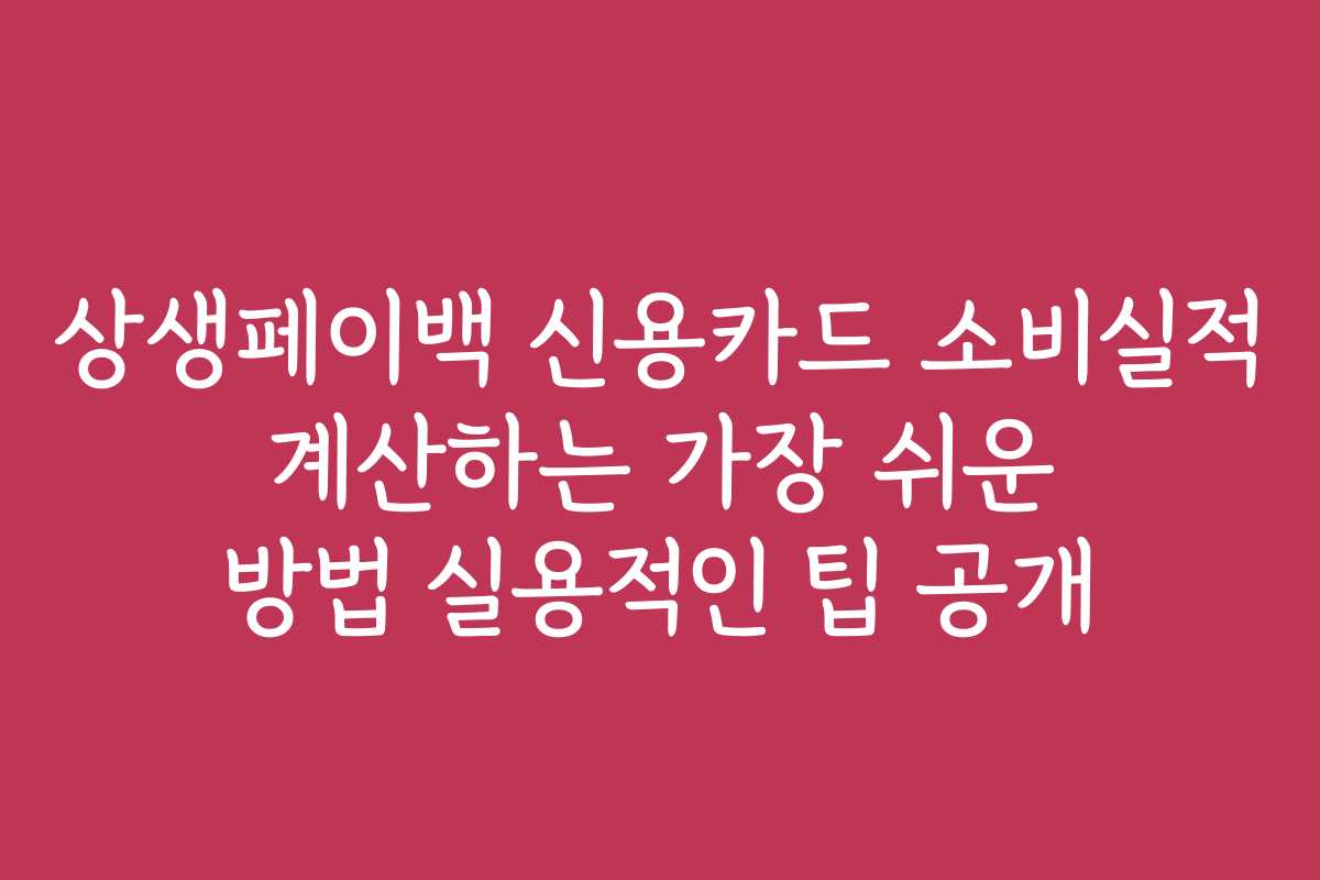 상생페이백 신용카드 소비실적 계산하는 가장 쉬운 방법 실용적인 팁 공개