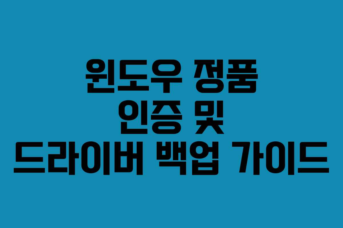 윈도우 정품 인증 및 드라이버 백업 가이드