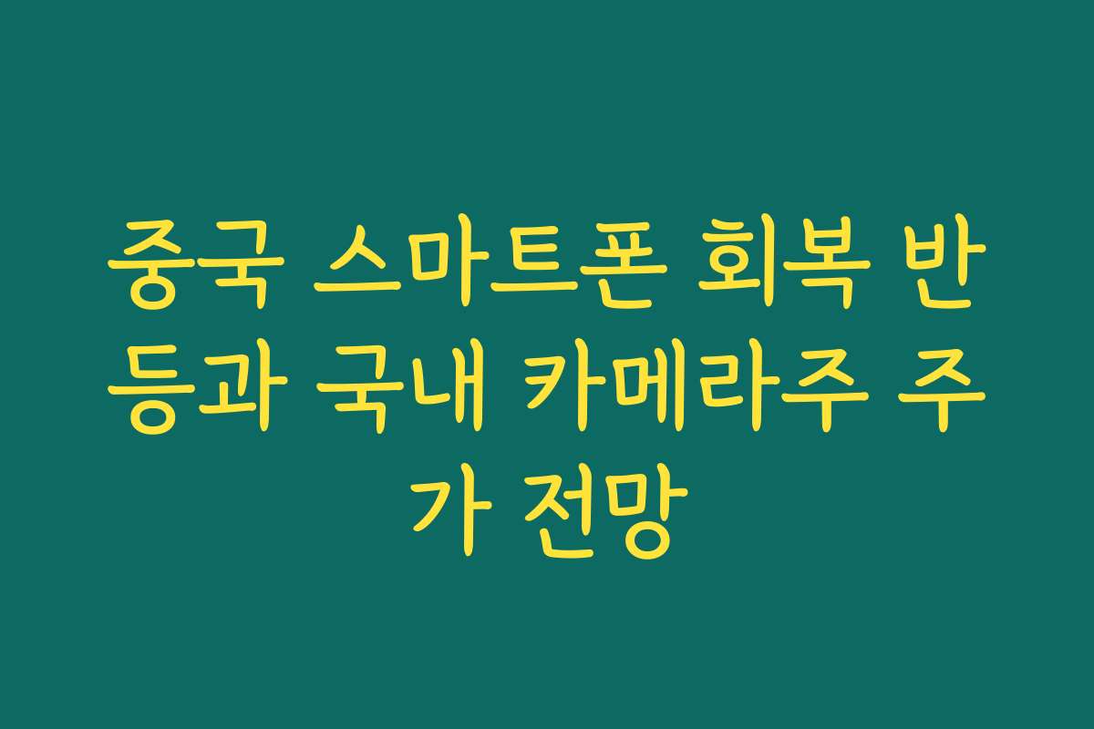 중국 스마트폰 회복 반등과 국내 카메라주 주가 전망 중국 스마트폰 회복 반등과 국내 카메라주 주가 전망