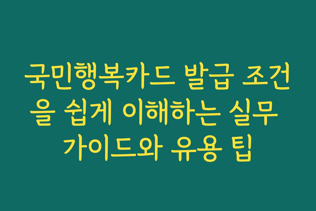 국민행복카드 발급 조건을 쉽게 이해하는 실무 가이드와 유용 팁