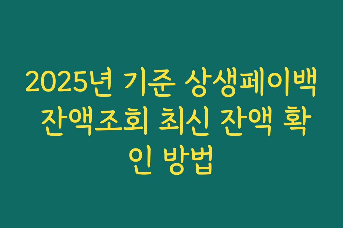 2025년 기준 상생페이백 잔액조회 최신 잔액 확인 방법