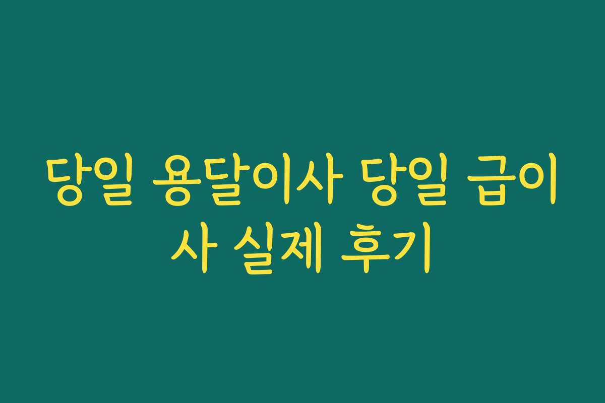 당일 용달이사 당일 급이사 실제 후기