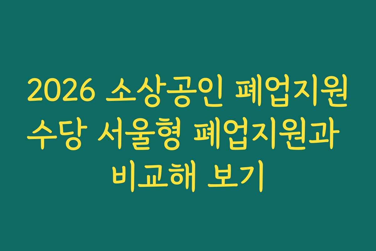 2026 소상공인 폐업지원수당 서울형 폐업지원과 비교해 보기