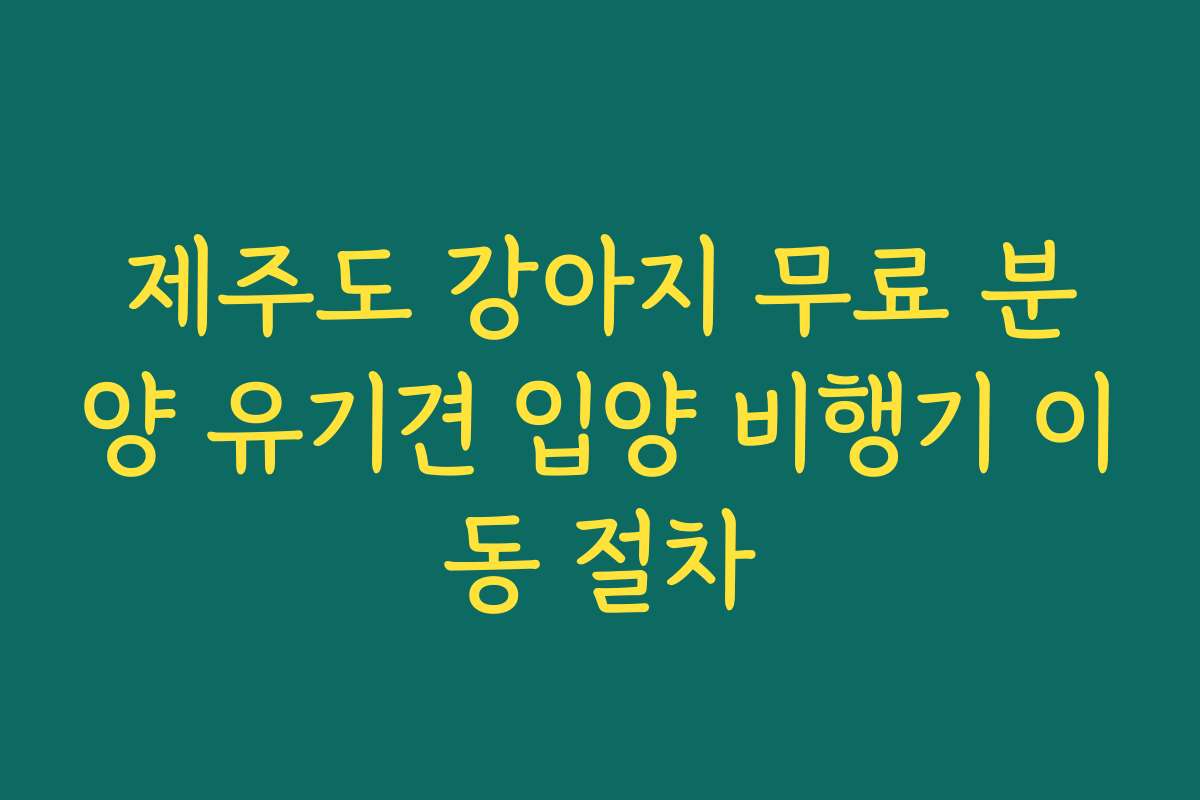 제주도 강아지 무료 분양 유기견 입양 비행기 이동 절차