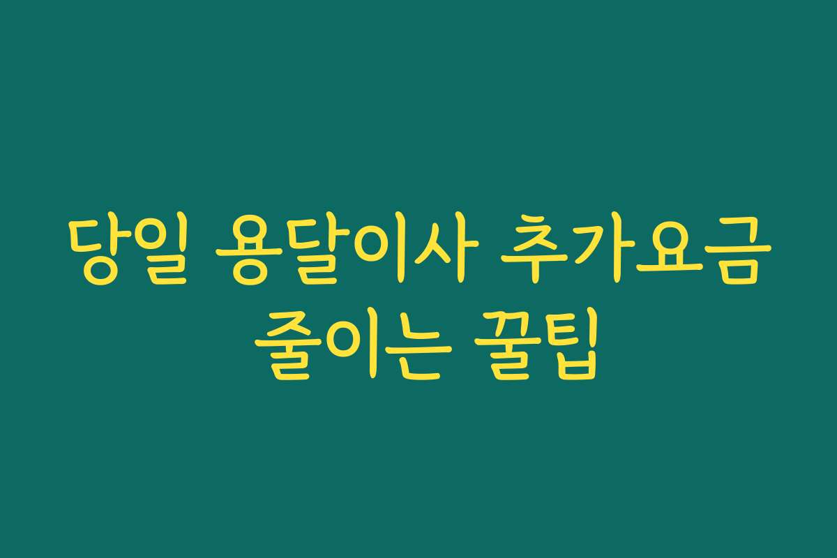 당일 용달이사 추가요금 줄이는 꿀팁
