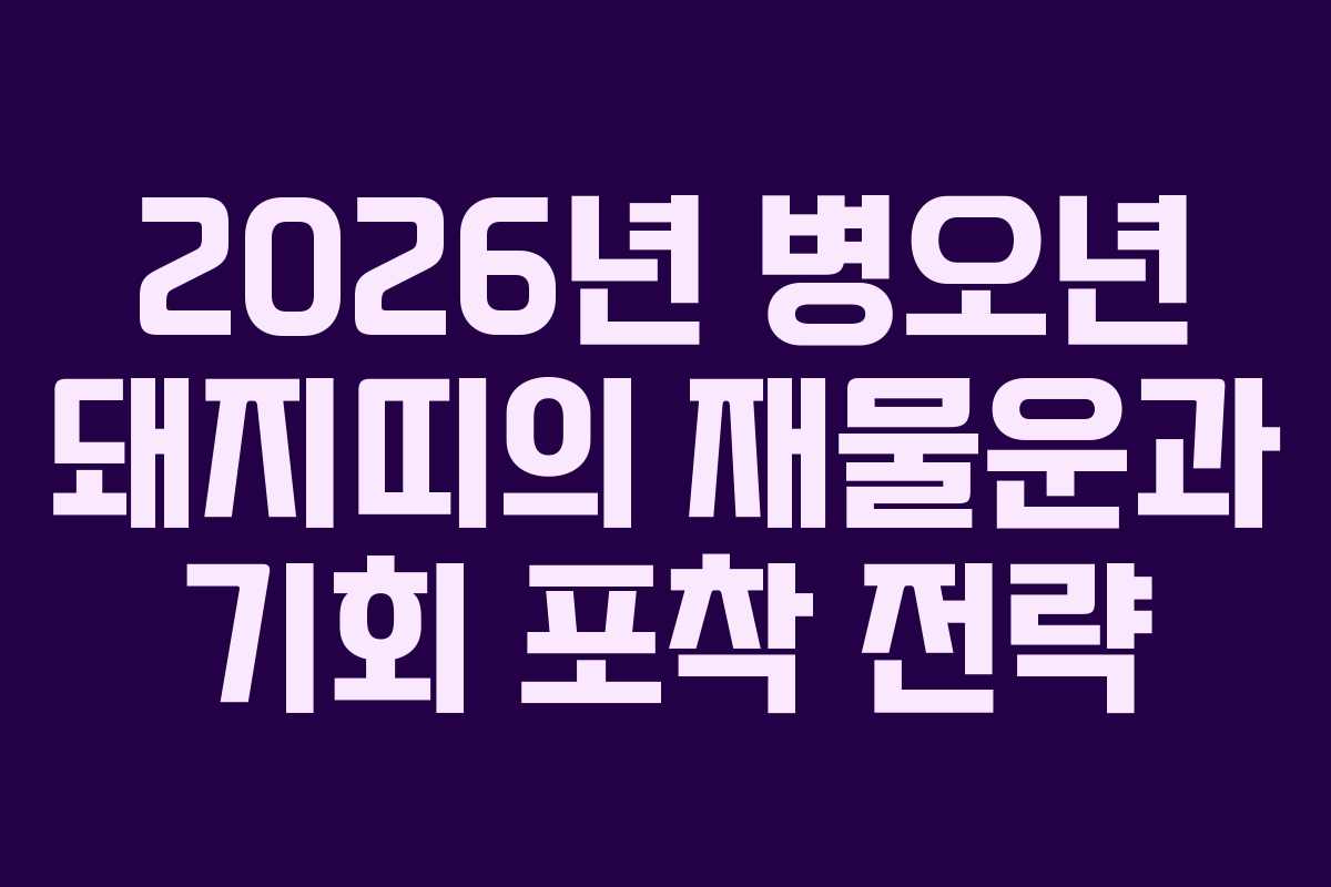 2026년 병오년 돼지띠의 재물운과 기회 포착 전략