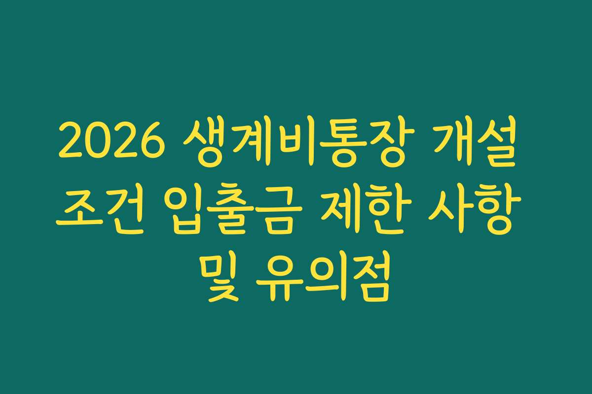 2026 생계비통장 개설 조건 입출금 제한 사항 및 유의점