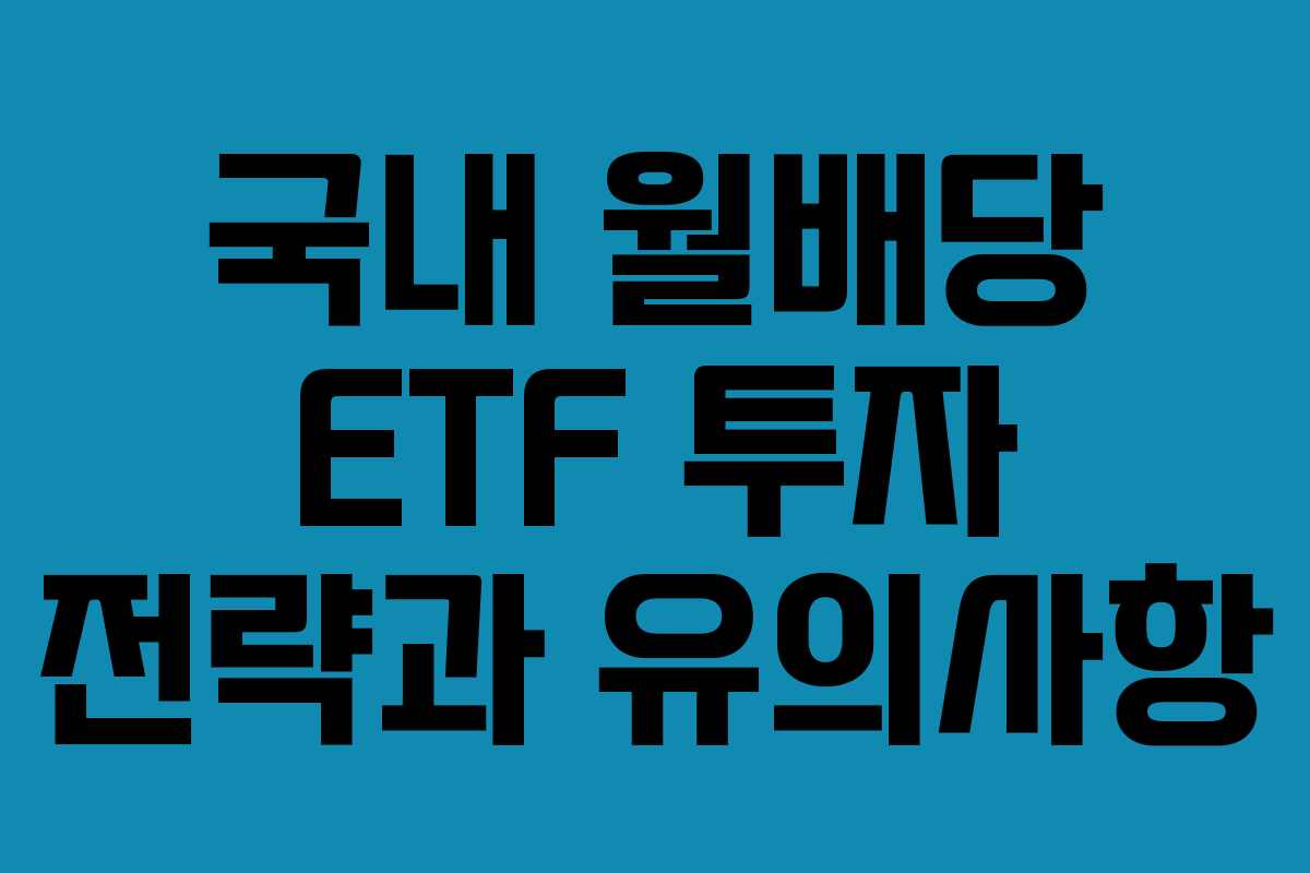 국내 월배당 ETF 투자 전략과 유의사항