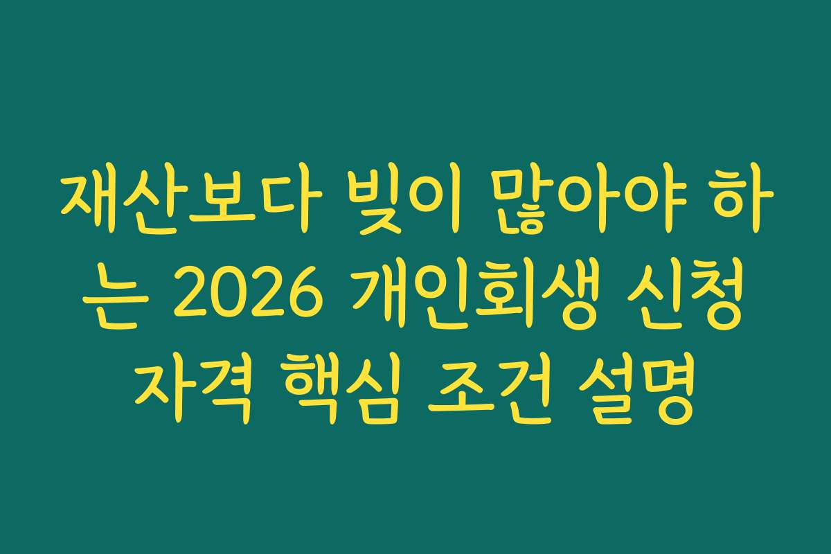 재산보다 빚이 많아야 하는 2026 개인회생 신청자격 핵심 조건 설명