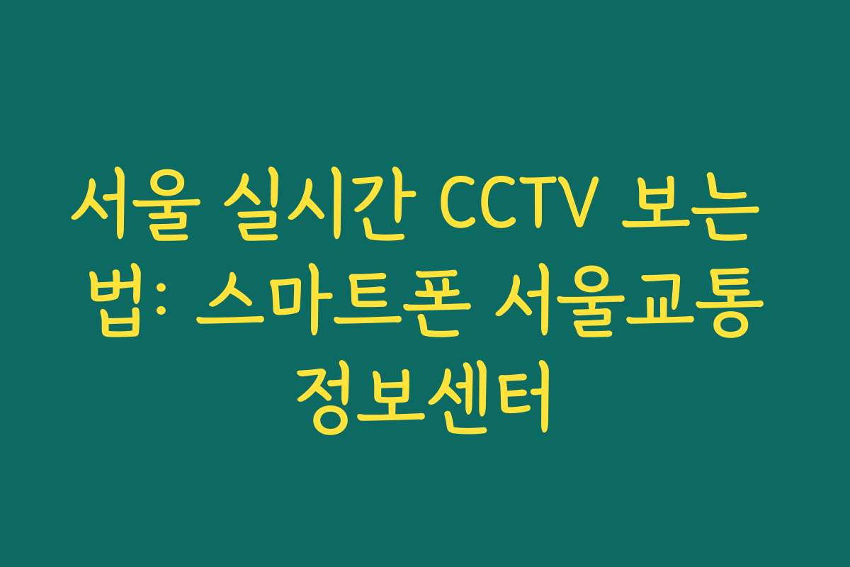 서울 실시간 CCTV 보는 법: 스마트폰 서울교통정보센터