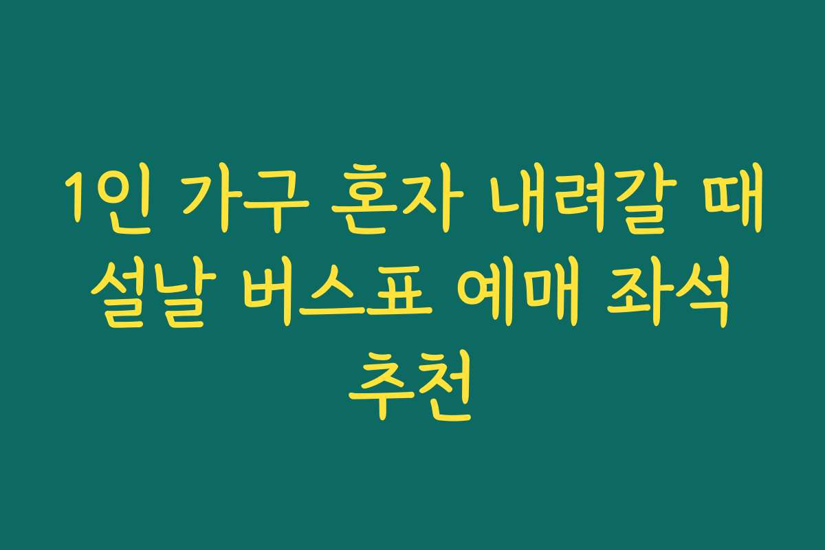 1인 가구 혼자 내려갈 때 설날 버스표 예매 좌석 추천