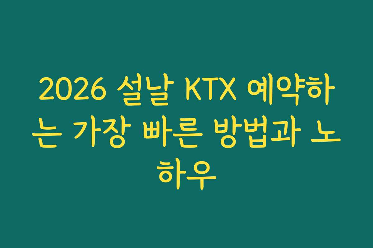 2026 설날 KTX 예약하는 가장 빠른 방법과 노하우