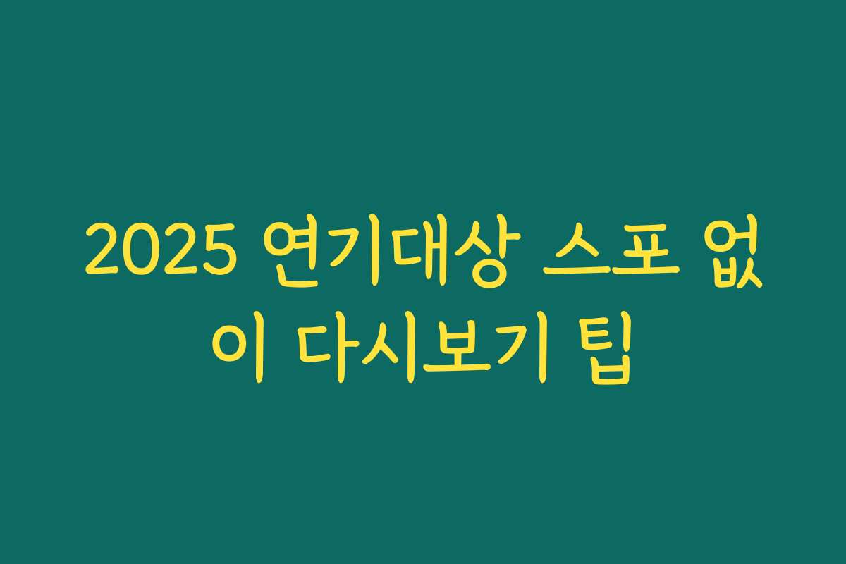 2025 연기대상 스포 없이 다시보기 팁