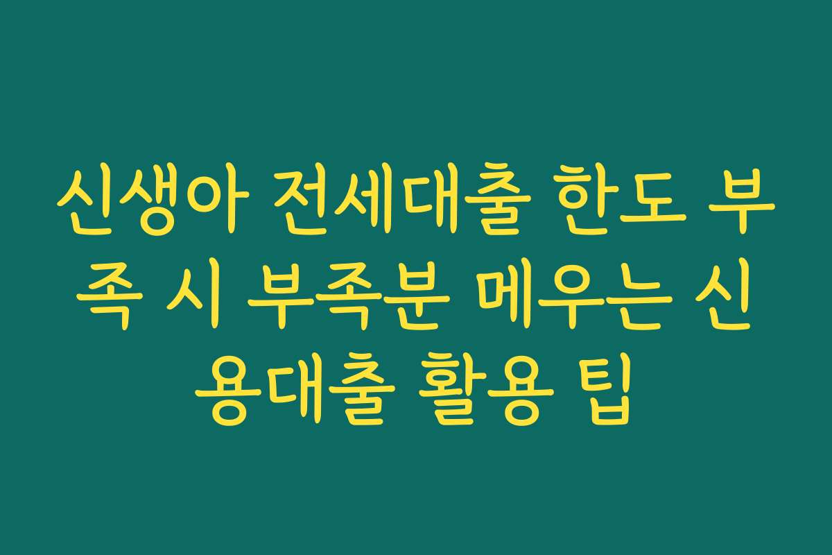 신생아 전세대출 한도 부족 시 부족분 메우는 신용대출 활용 팁