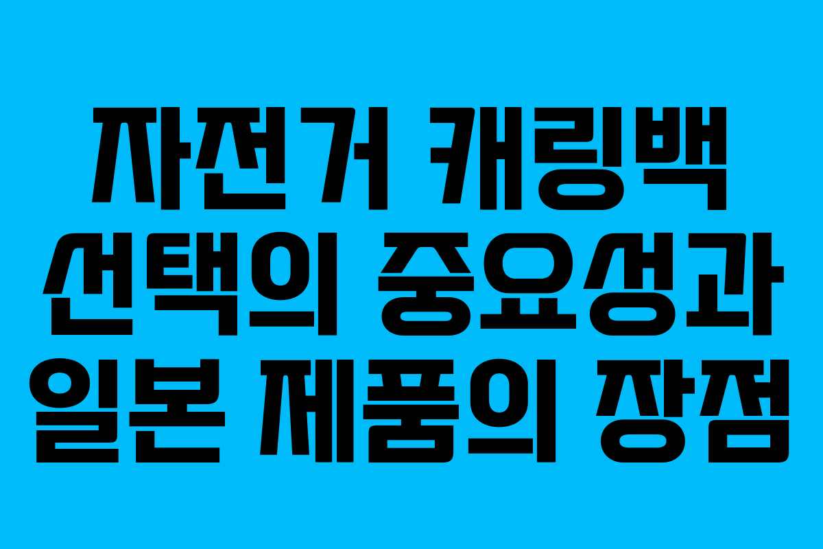 자전거 캐링백 선택의 중요성과 일본 제품의 장점