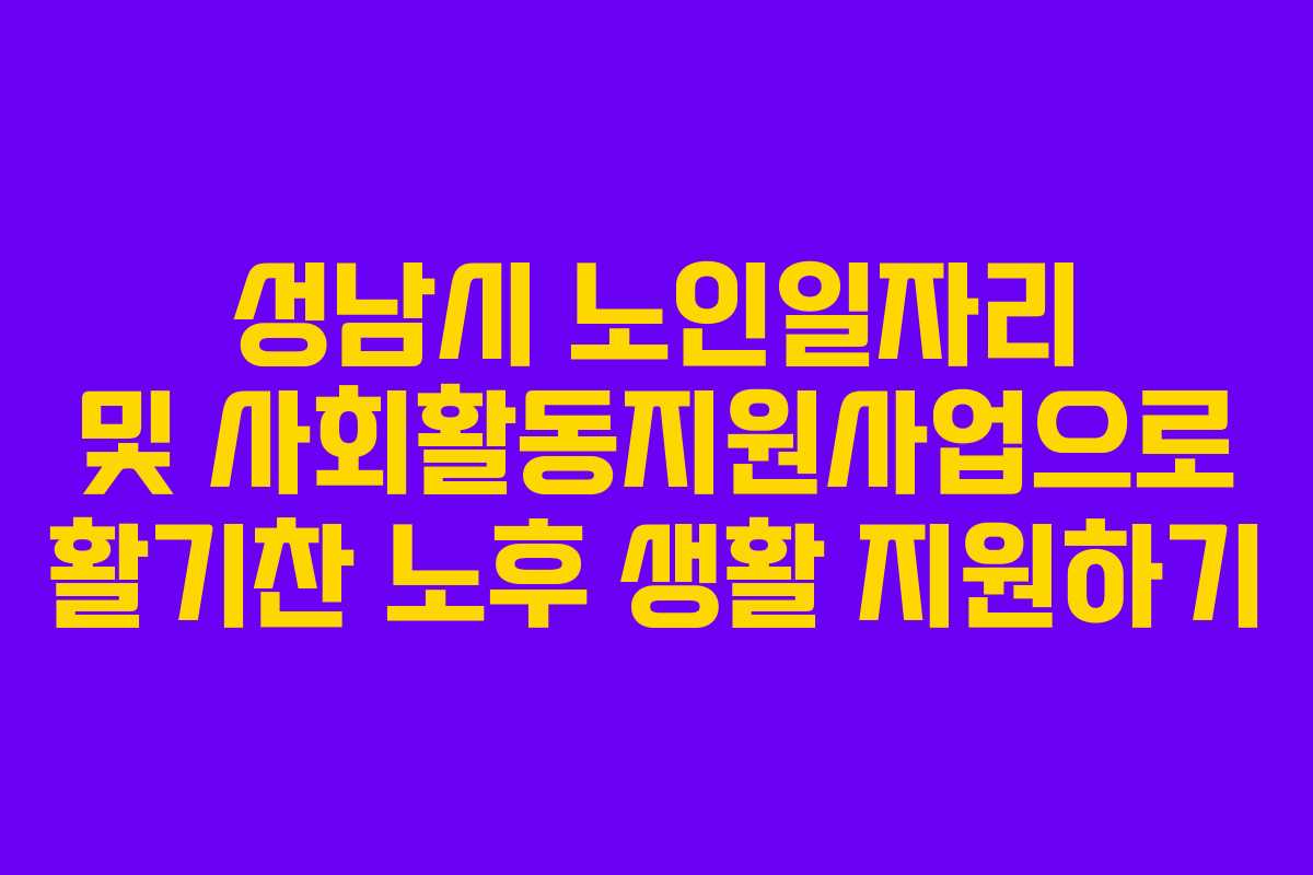 성남시 노인일자리 및 사회활동지원사업으로 활기찬 노후 생활 지원하기