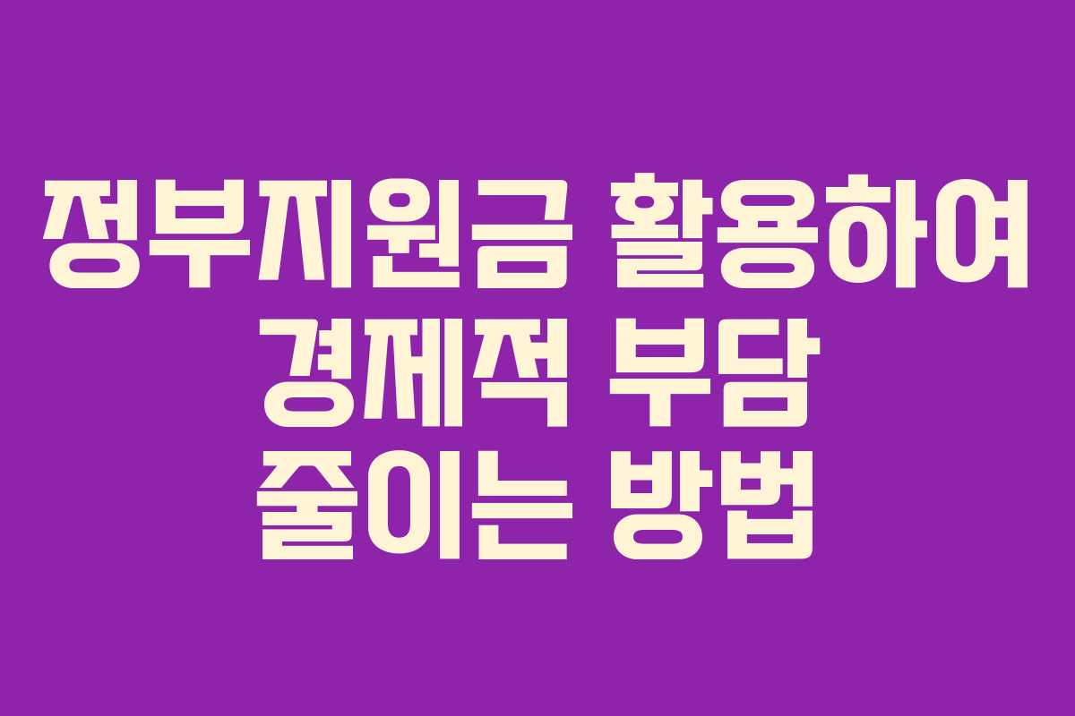 정부지원금 활용하여 경제적 부담 줄이는 방법