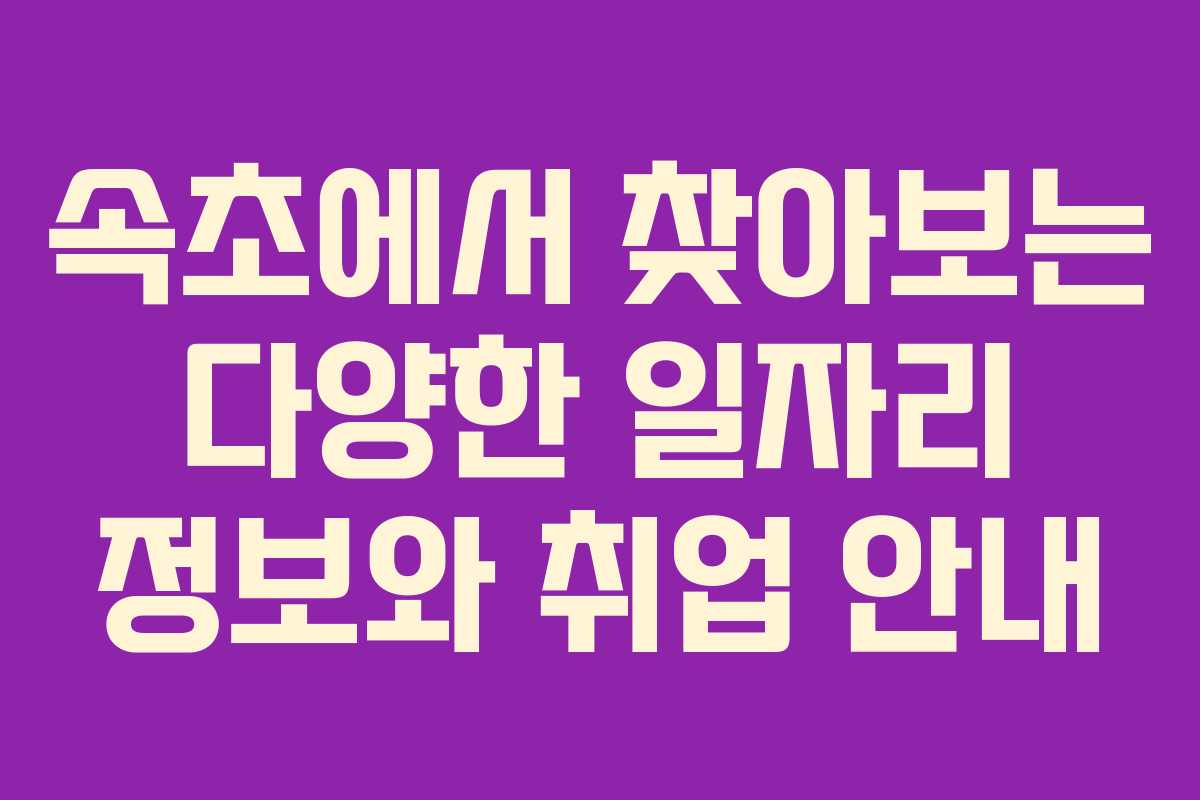 속초에서 찾아보는 다양한 일자리 정보와 취업 안내