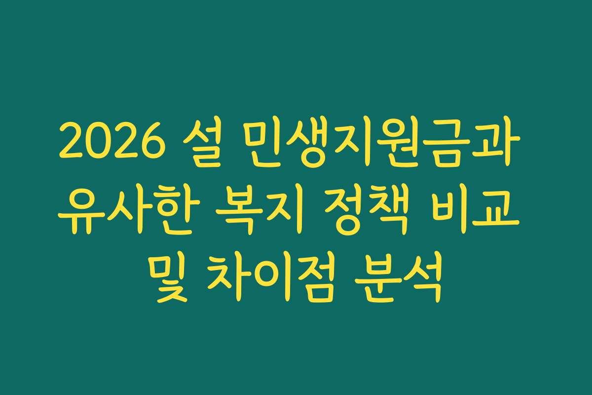 2026 설 민생지원금과 유사한 복지 정책 비교 및 차이점 분석