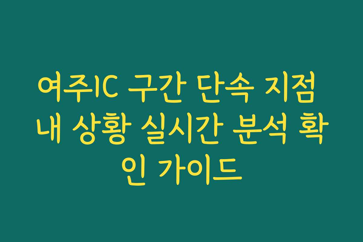 여주IC 구간 단속 지점 내 상황 실시간 분석 확인 가이드