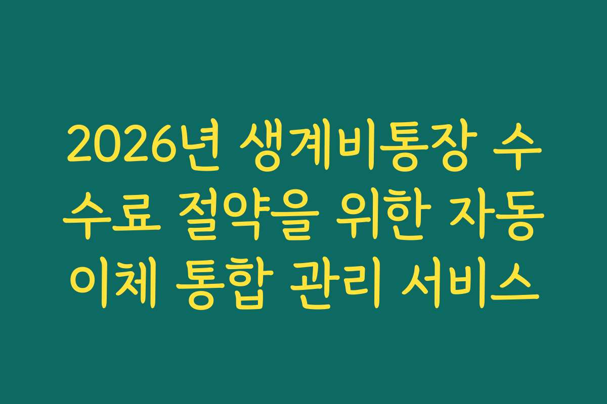2026년 생계비통장 수수료 절약을 위한 자동이체 통합 관리 서비스