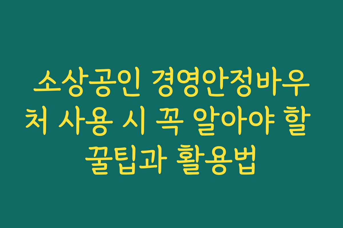 소상공인 경영안정바우처 사용 시 꼭 알아야 할 꿀팁과 활용법