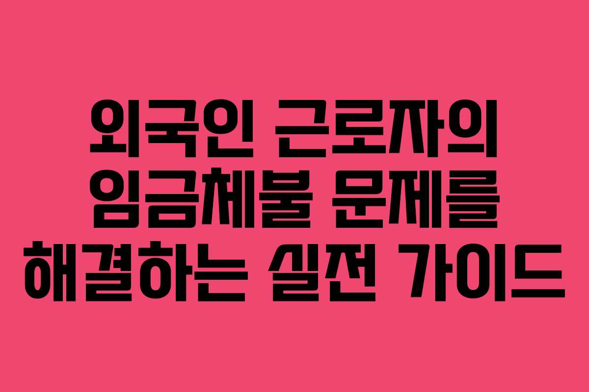 외국인 근로자의 임금체불 문제를 해결하는 실전 가이드