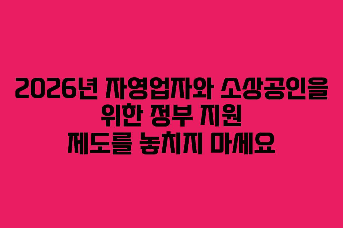 2026년 자영업자와 소상공인을 위한 정부 지원 제도를 놓치지 마세요