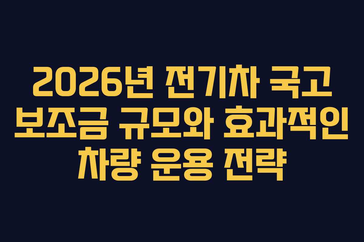 2026년 전기차 국고 보조금 규모와 효과적인 차량 운용 전략
