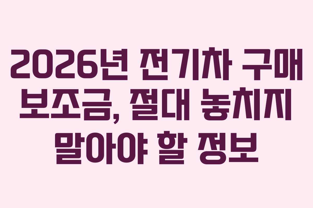 2026년 전기차 구매 보조금, 절대 놓치지 말아야 할 정보