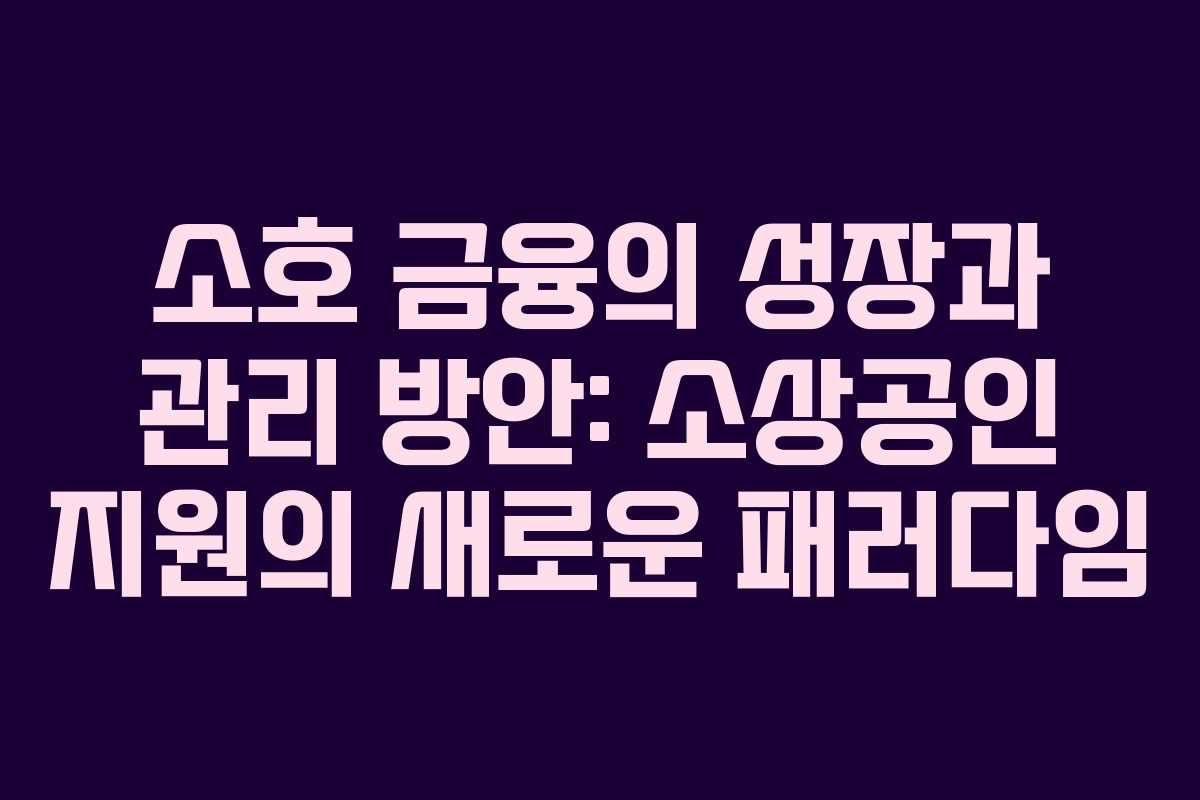 소호 금융의 성장과 관리 방안: 소상공인 지원의 새로운 패러다임