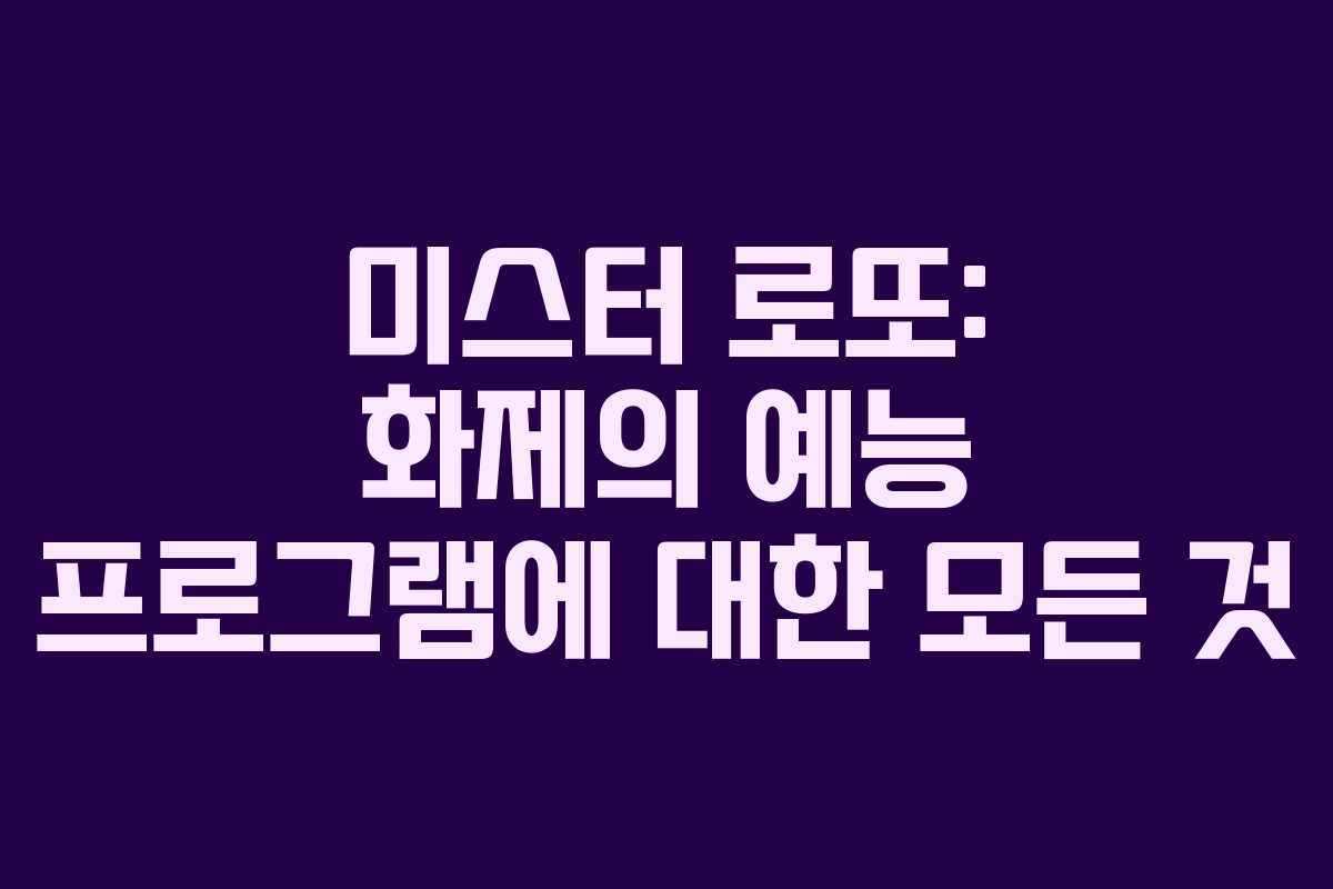 미스터 로또: 화제의 예능 프로그램에 대한 모든 것