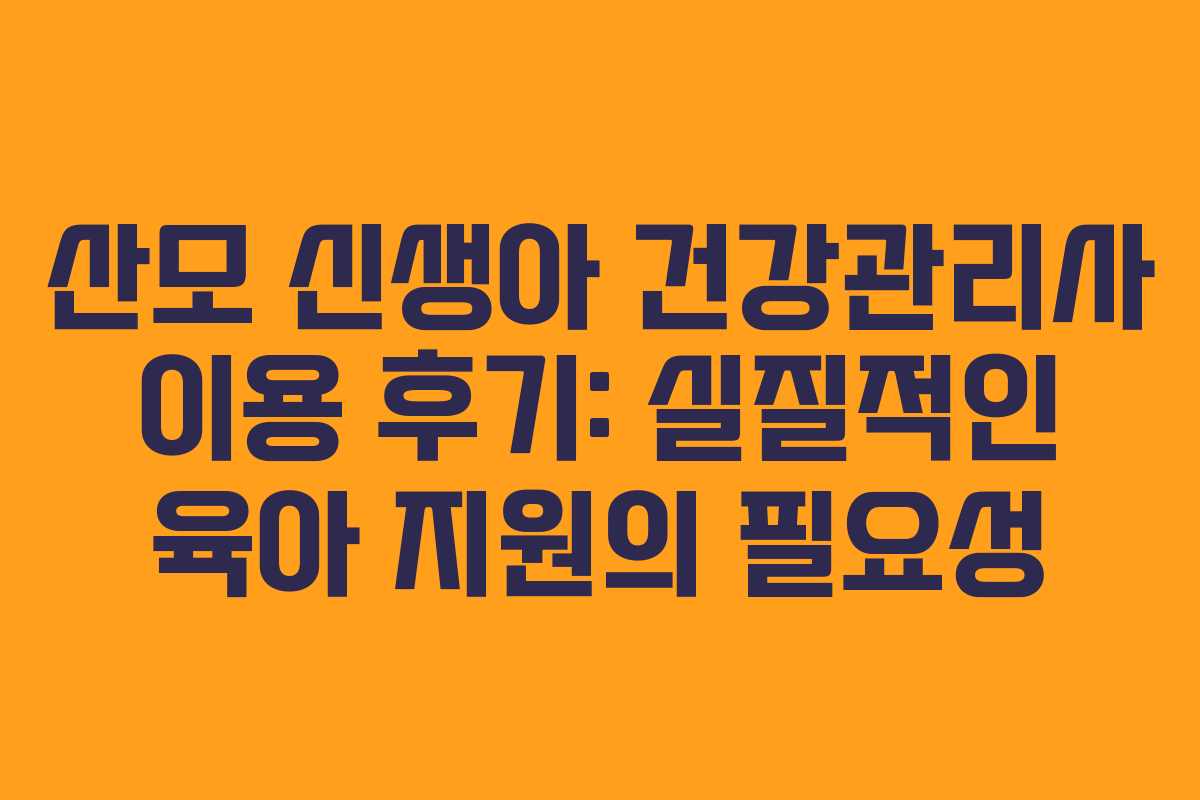 산모 신생아 건강관리사 이용 후기: 실질적인 육아 지원의 필요성