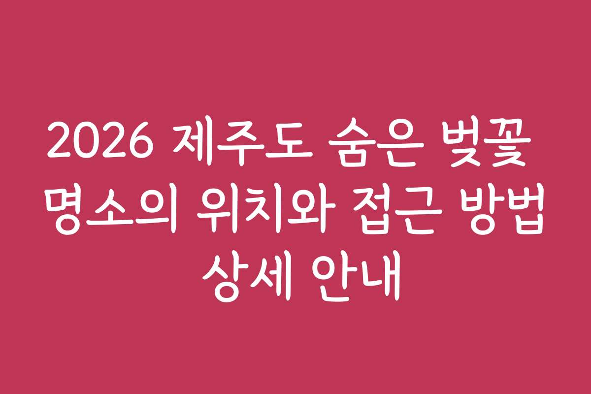 2026 제주도 숨은 벚꽃 명소의 위치와 접근 방법 상세 안내