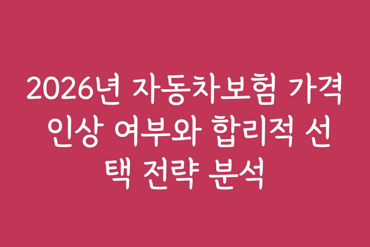 2026년 자동차보험 가격 인상 여부와 합리적 선택 전략 분석