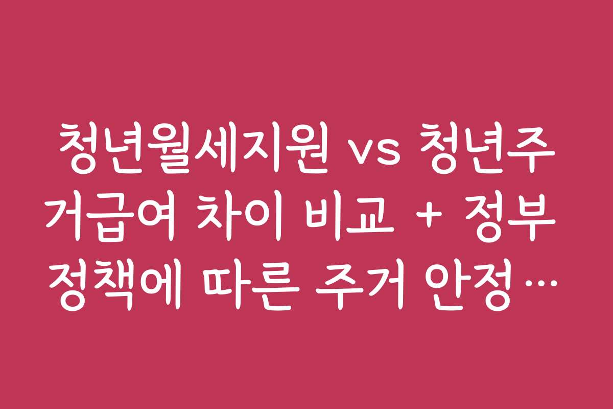 청년월세지원 vs 청년주거급여 차이 비교 + 정부 정책에 따른 주거 안정 효과 검증
