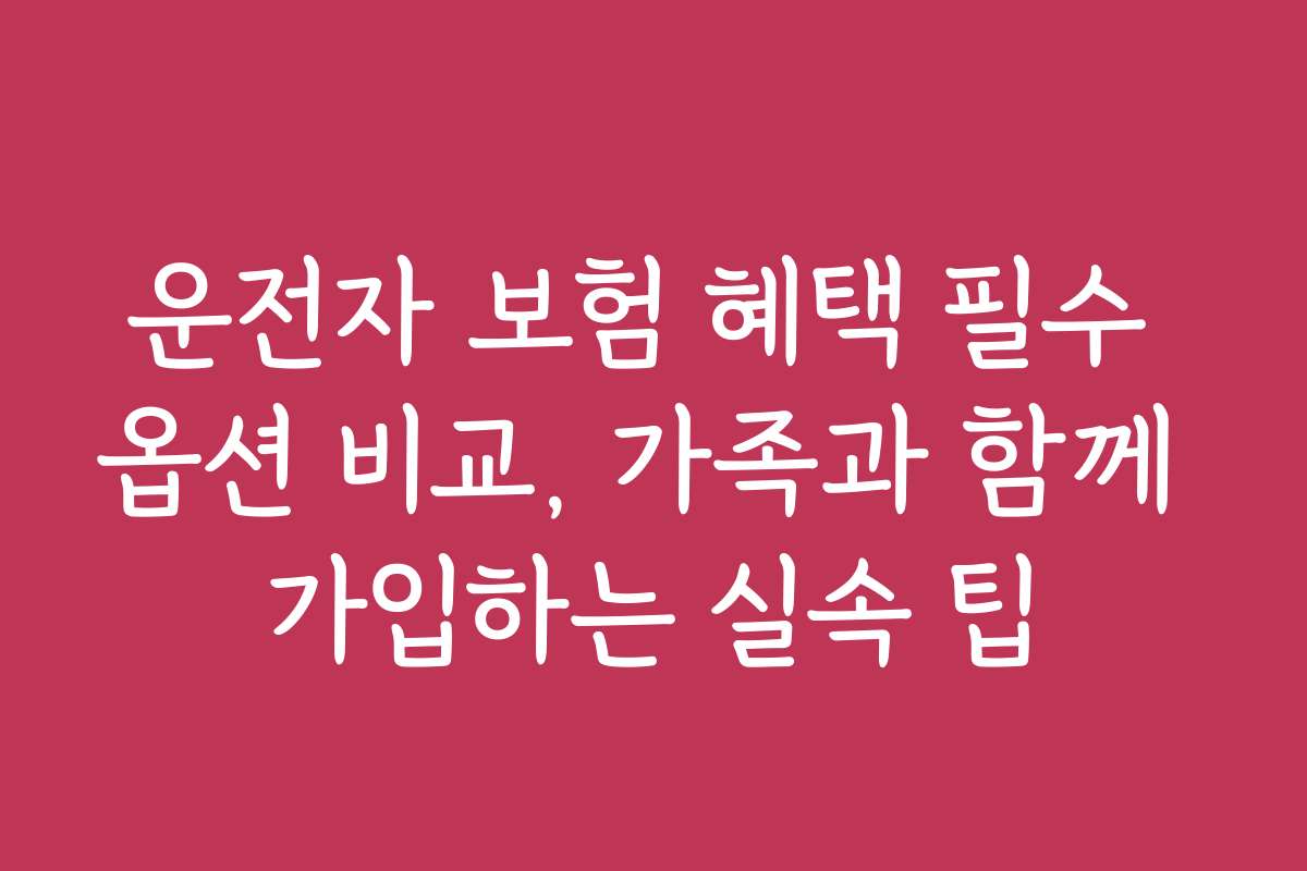 운전자 보험 혜택 필수 옵션 비교, 가족과 함께 가입하는 실속 팁