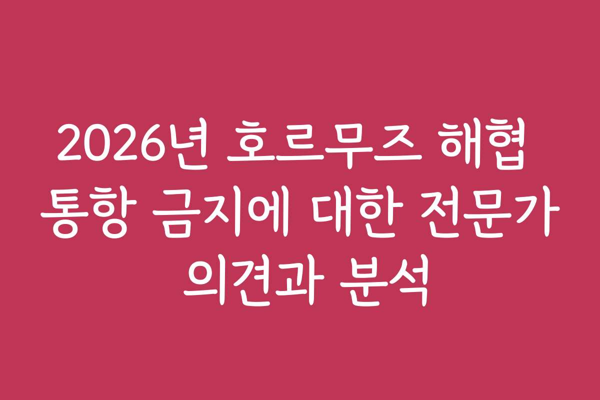 2026년 호르무즈 해협 통항 금지에 대한 전문가 의견과 분석