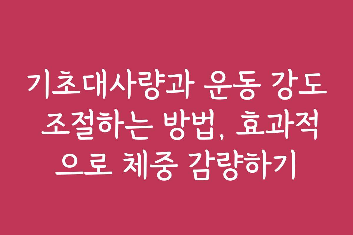 기초대사량과 운동 강도 조절하는 방법, 효과적으로 체중 감량하기