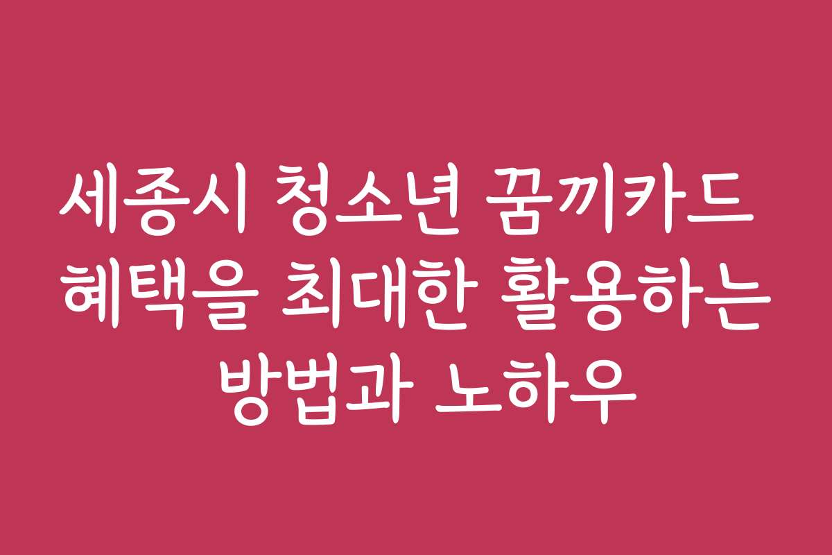 세종시 청소년 꿈끼카드 혜택을 최대한 활용하는 방법과 노하우