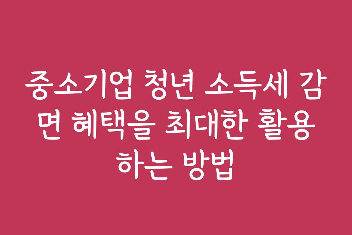 중소기업 청년 소득세 감면 혜택을 최대한 활용하는 방법