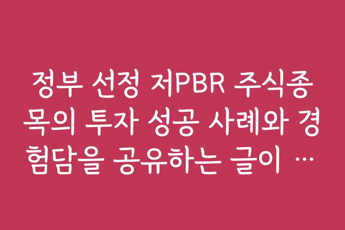 정부 선정 저PBR 주식종목의 투자 성공 사례와 경험담을 공유하는 글이 궁금해요
