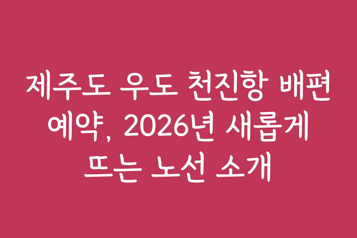 제주도 우도 천진항 배편 예약, 2026년 새롭게 뜨는 노선 소개