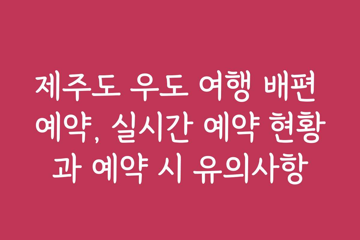 제주도 우도 여행 배편 예약, 실시간 예약 현황과 예약 시 유의사항