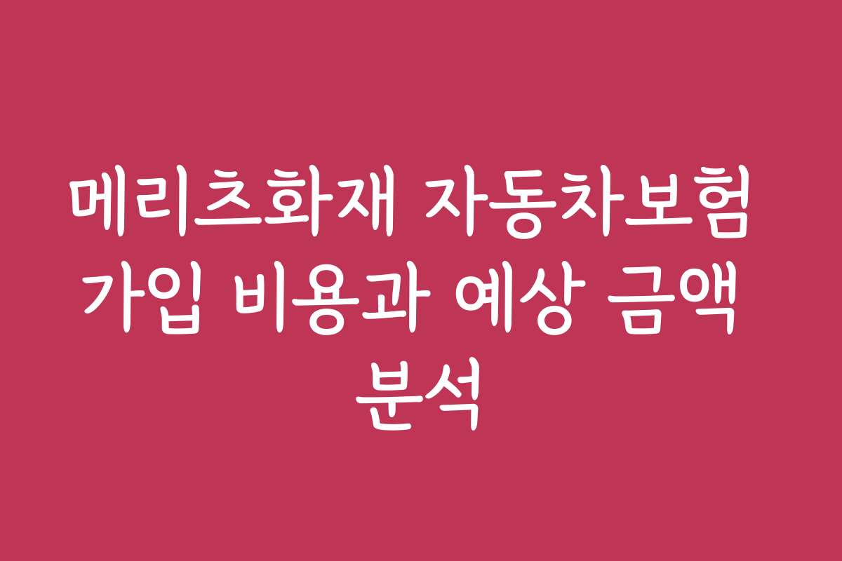 메리츠화재 자동차보험 가입 비용과 예상 금액 분석